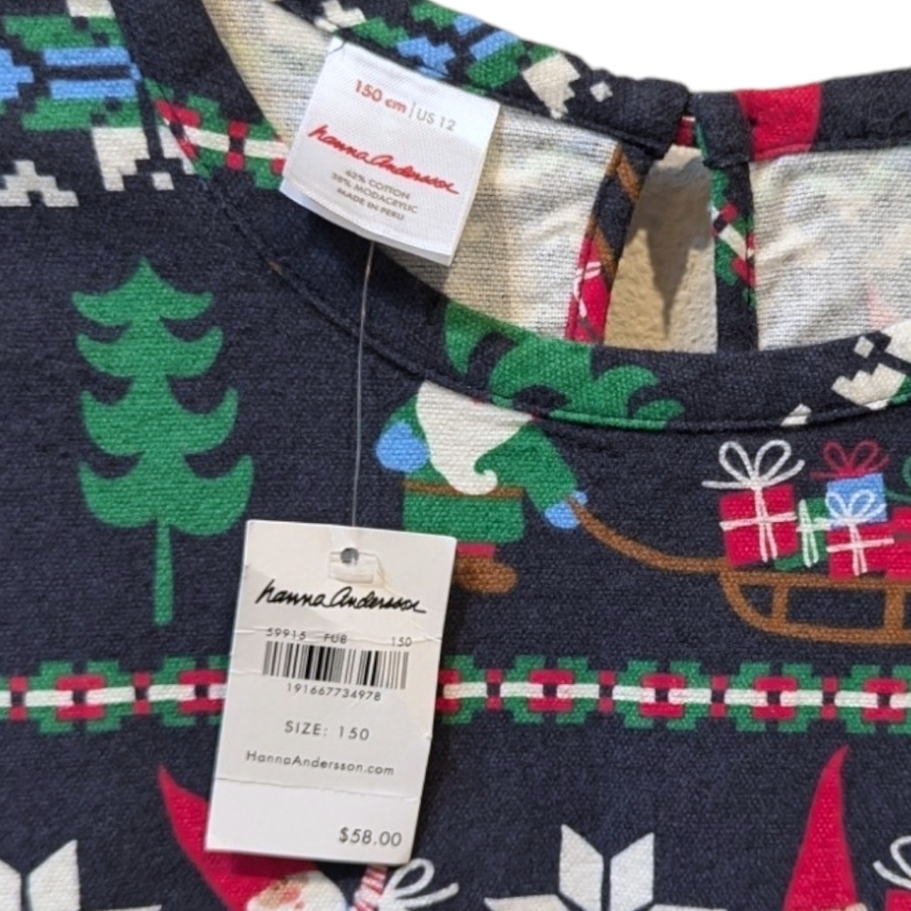 Hanna Andersson Christmas Print Longsleeve Ruffle Skirt Dress (150/12) - Picture 4 of 4